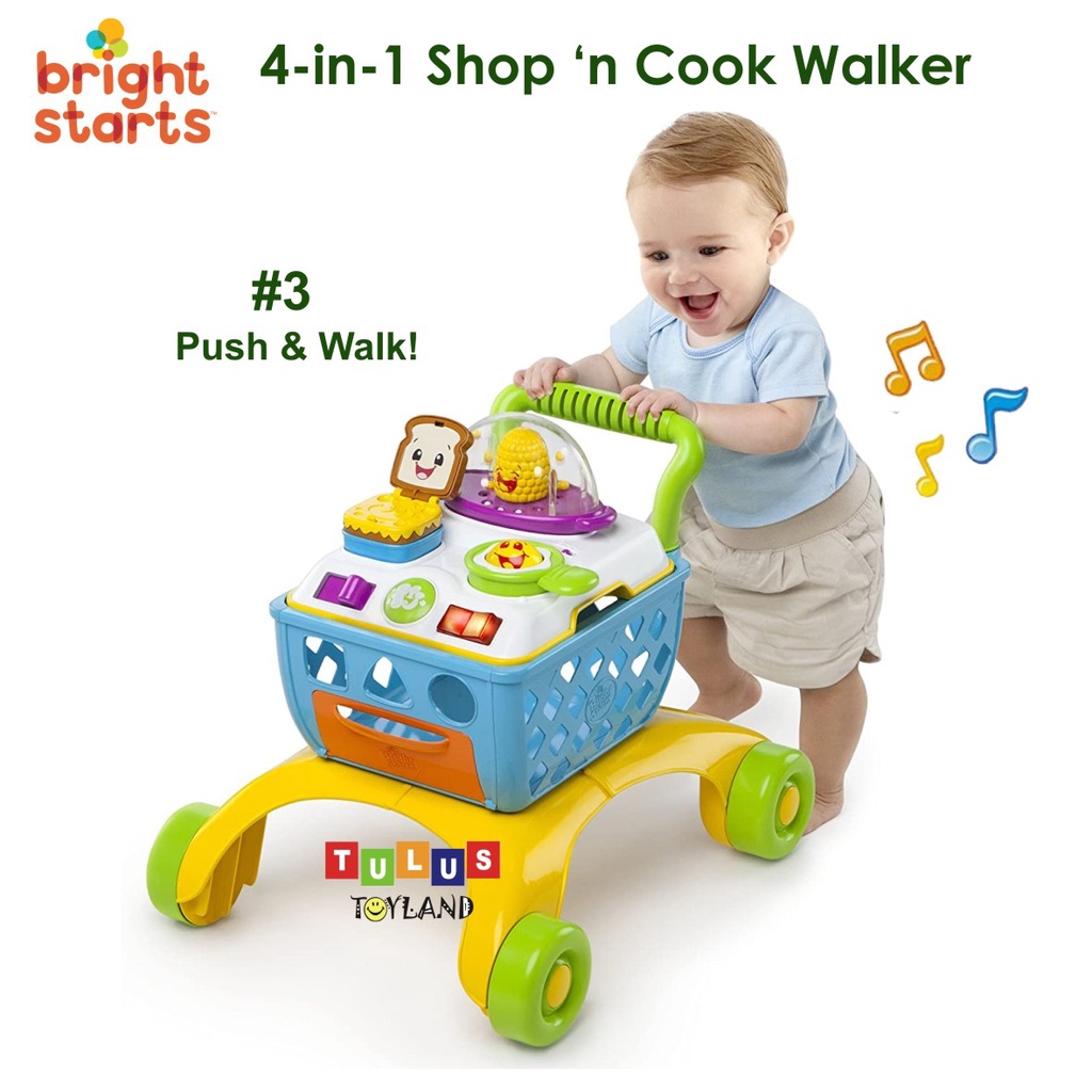 Bright Starts 4 in 1 Shop n Cook Walker belajar berjalan anak sit to stand push cart baby walker mainan keranjang belanja anak