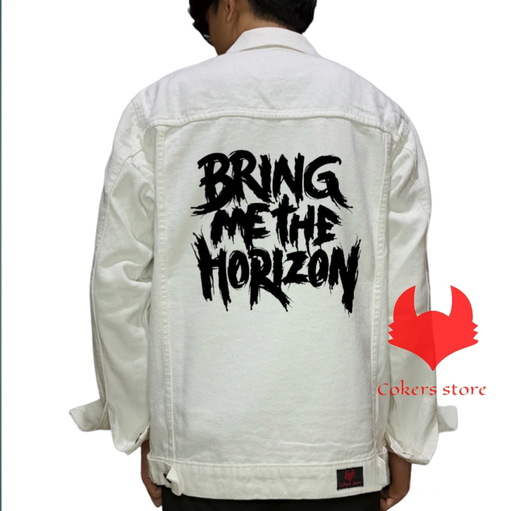 Jaket Jeans Denim Sablon Plastisol Pria - PUTIH BRING ME THE HORIZON PREMIUM