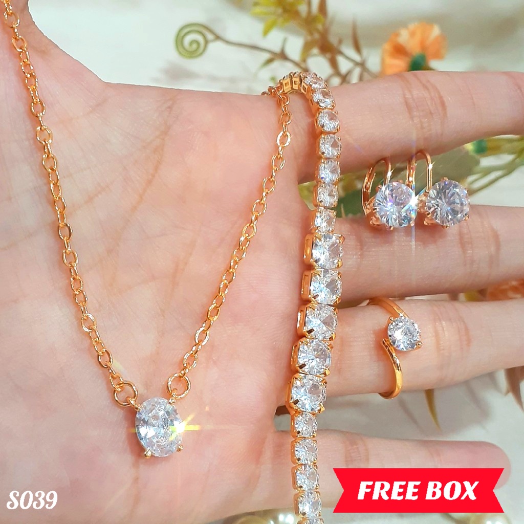 PGX Set Perhiasan Xuping Cincin Gelang Kalung Anting Lapis Emas - S039