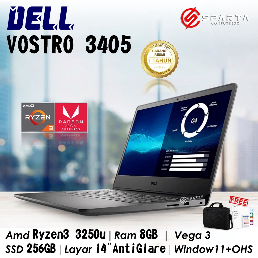 Dell Vostro 14 3405 AMD Ryzen 3-3250U Ram 4GB SSD 256GB Layar 14″ Win 10 Home+OHS 2019