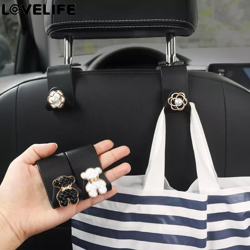 Gantungan Dudukan Belakang Kendaraan Interior Mobil Multifungsi Organizer Handbag Hanging Holder Hook Kartun Beruang Car Storage Hook Car Seat Back Hooks Cute Camelia Car Hooks