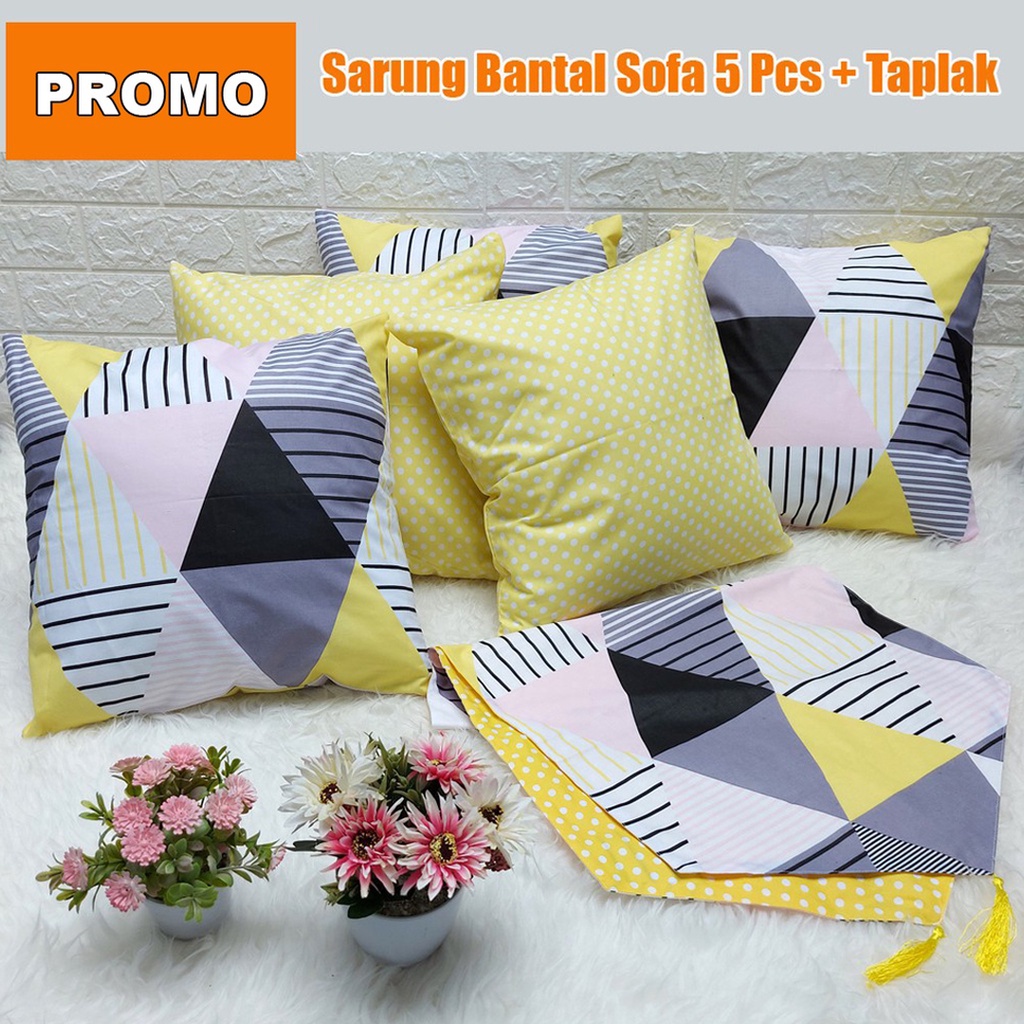 [✅COD] PAKET (5 PCS) SARUNG BANTAL SOFA SET 40X40 + TAPLAK MEJA HIASAN DEKORASI RUANG TAMU PERLENGKAPAN RUMAH MODERN MEWAH