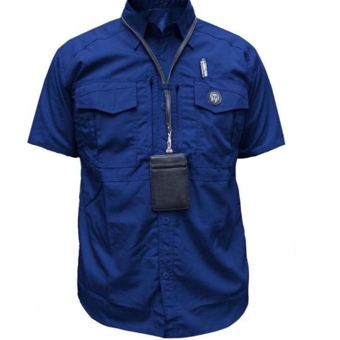 Baju Hem Biru Navy Polos Pria Kemeja Proyek Seragam Kantoran Pendek Big Size Jumbo Tactical Premium