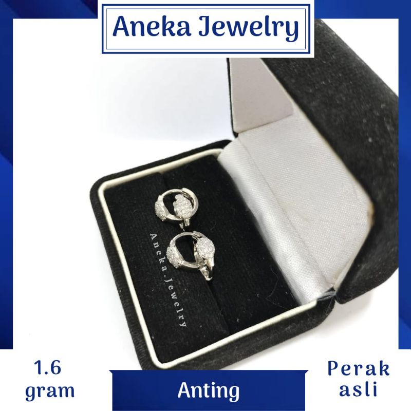 Anting Donat Oval Mata-Mata, Perak 925, Sepuh Emas Putih