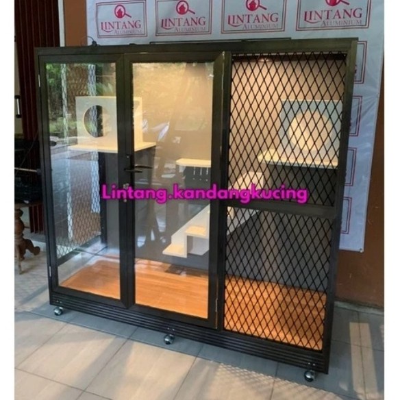 Kandang Kucing - Rumah Kucing Hewan Aluminium Besar Modern Full Lampu