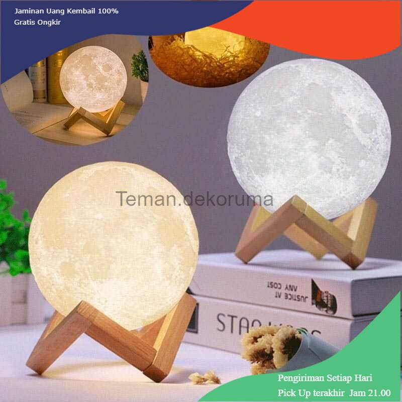 TD - LMP OUIO Lampu Tidur Bulan 3D Printed Moon Night Light Lamp 3 Color 1W - OU15