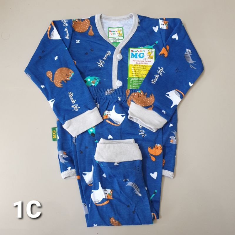 Setelan Bayi Mom Gift Tangan Panjang + Celana Panjang S, M, L, XL, SNI Kancing | Baju Piyama Tidur Bayi MG