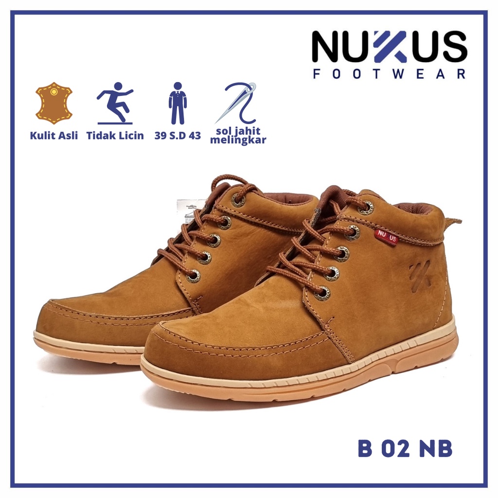 Nukus Sepatu Pria Kasual Boots Kulit Sapi Asli Coklat Tua  dan Coklat Tan