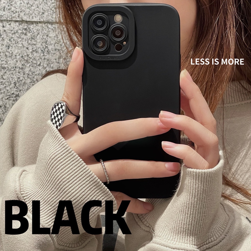 IPHONE Ins Shockproof Hitam Matte Casing Ponsel Untuk Iphone14 13 12 11 Pro Max 14 Pro Max Matte Tahan Debu Shockproof Lembut TPU Cover