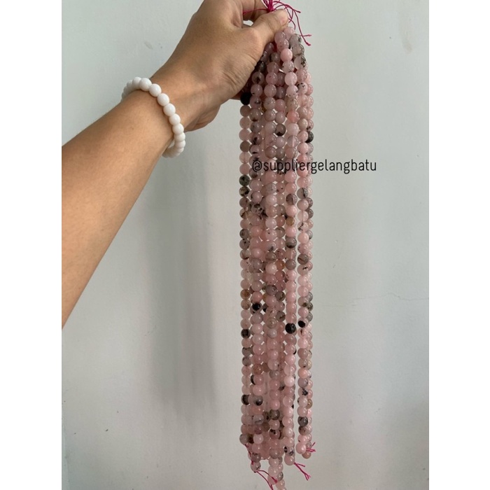 batu alam 10mm PINK rhodochrosite akik bahan natural rangkai aksesoris