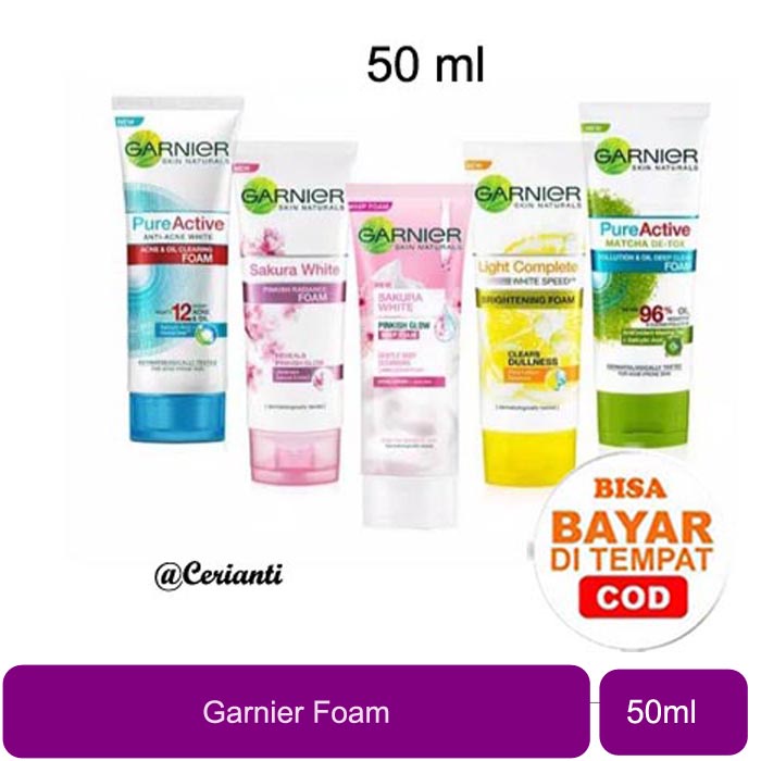 Garnier Light Complete/ Sakura White / Pure Active/ Sensitive Foam 50 ml_Pembersih Wajah_Cerianti