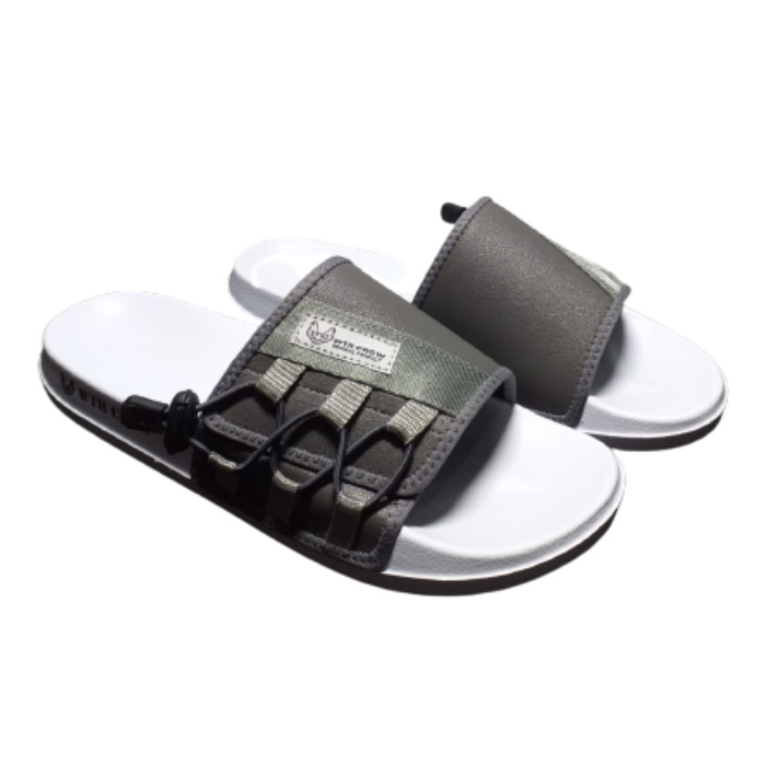 Sandal Slide Pria Slip On Simple Ringan  Premium Abu Abu Putih WTR Crow Arzuna Gray White