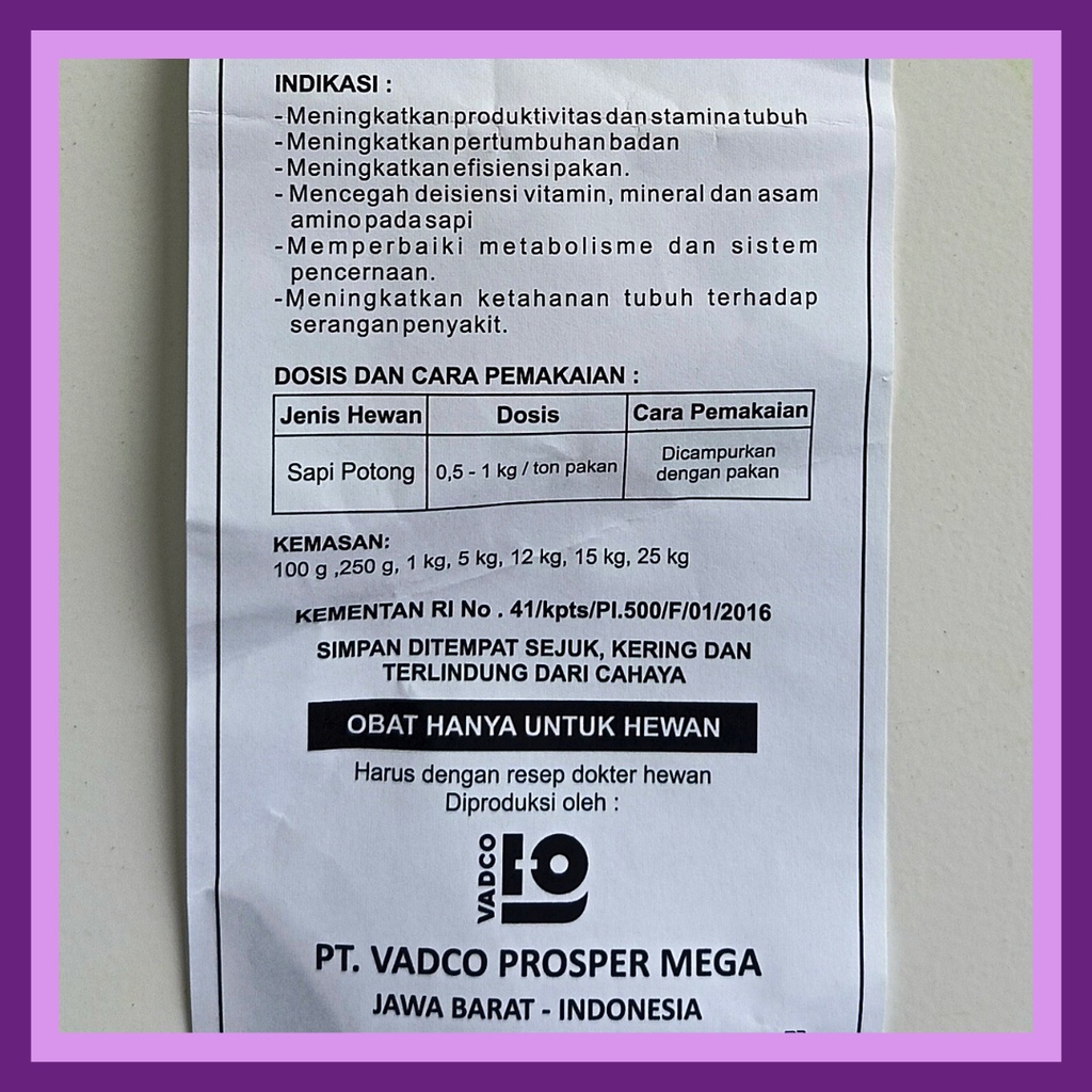 PROCATTLE PREMIX 1 kg | Meningkatkan Produksi dan Produktivitas Sapi Potong | Multivitamin, Asam Amino, Mineral | VADCO