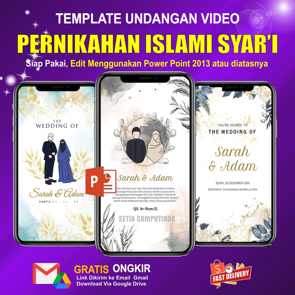 50 Template Undangan Digital Islami Pernikahan Syari Wedding Islamic Format PPT atau Powerpoint