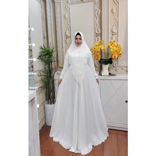 GAMIS SYARI PUTIH MEWAH / ELENA BY FAZZA BOUTIQUE / GAMIS SYARI PREMIUM / GAMIS UMROH DAN HAJI
