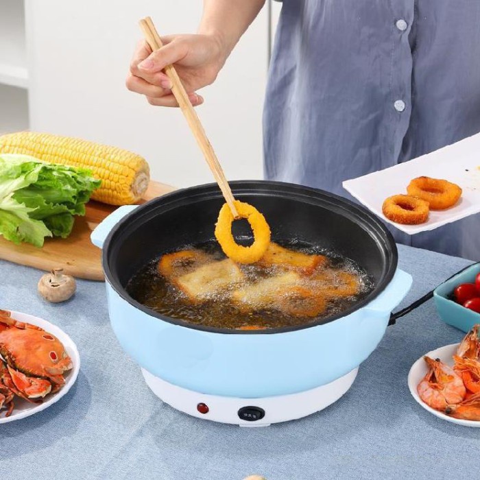 panci listrik GYT Panci listrik Elektrik multifungsi 20CM Stainless dengan pengukus - Biru Muda(I1Z2
