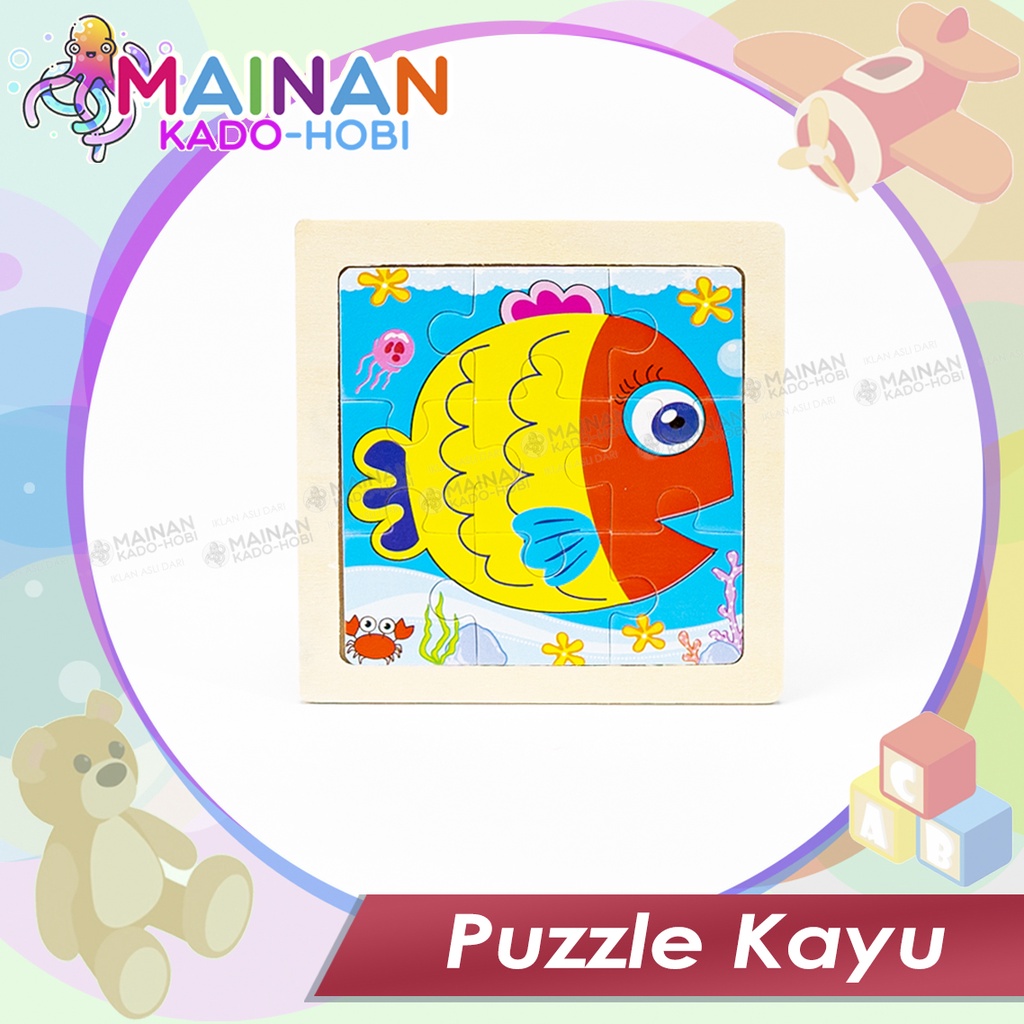 MAINAN EDUKASI ANAK PUZZLE KAYU KARAKTER FISH SMALL SIZE 3x3