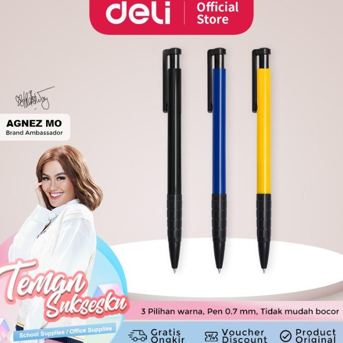 

HARGA DISKON Deli Pulpen Retractable 3 Warna 1Box isi 36Pcs hasil tinta tebal 6546