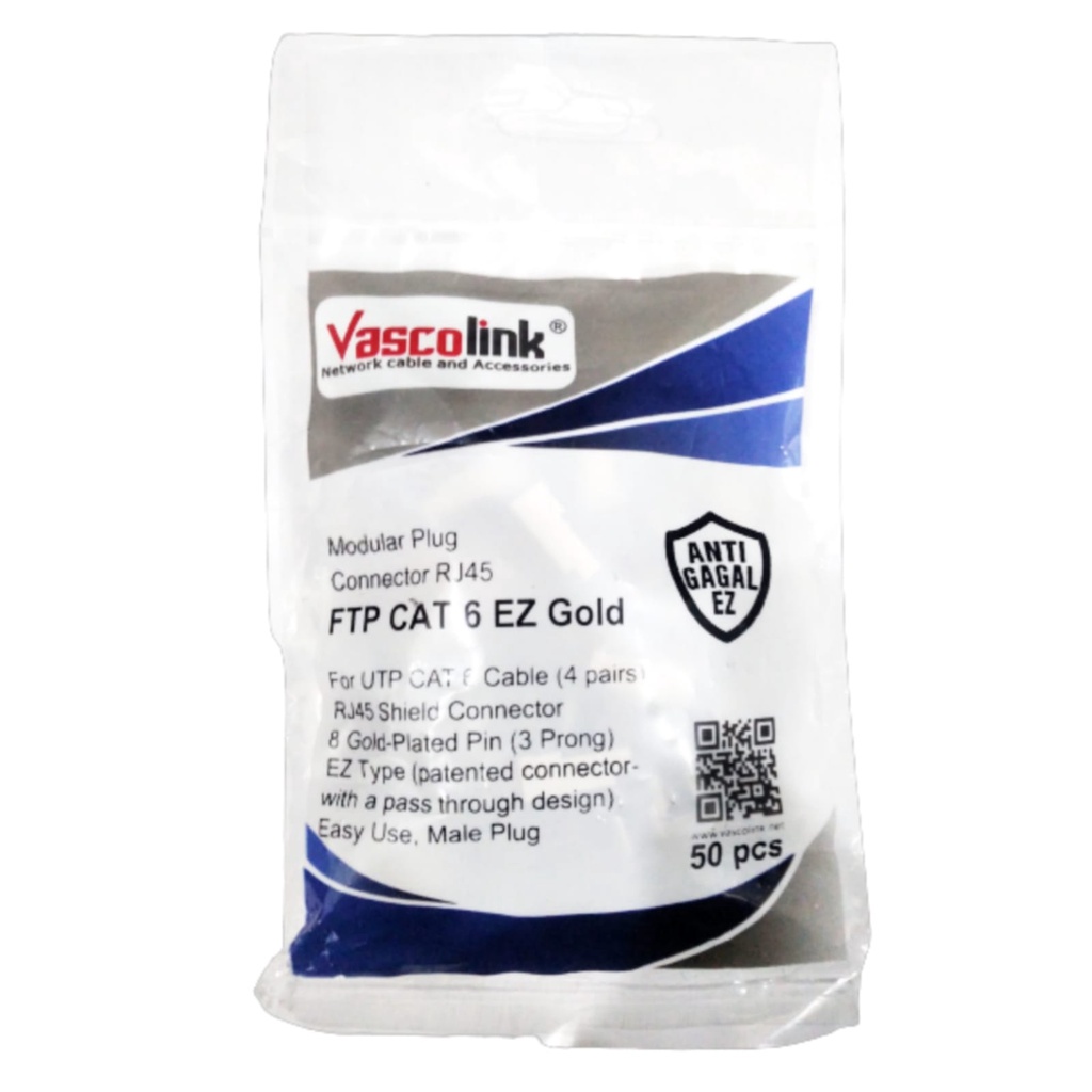 Vascolink EZ-FTP-C6 Konektor STP FTP EZ Gold Anti Gagal Cat 6 Cat 6e Cat6 Cat 6e