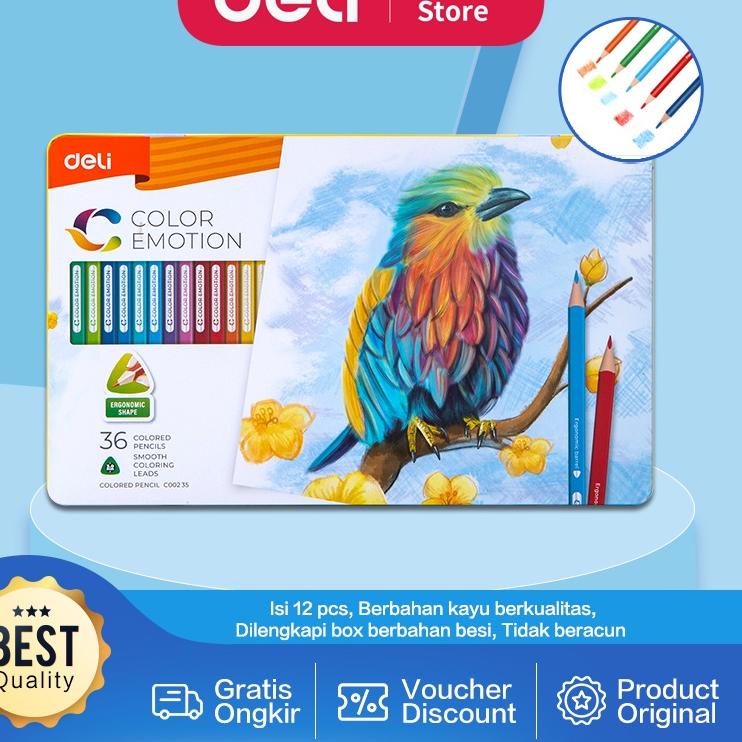 

Hot Sale ! Deli Pensil Warna Celup Halus 12/24/36 Warna, Bentuk Segitiga Ergonomis EC EC EC