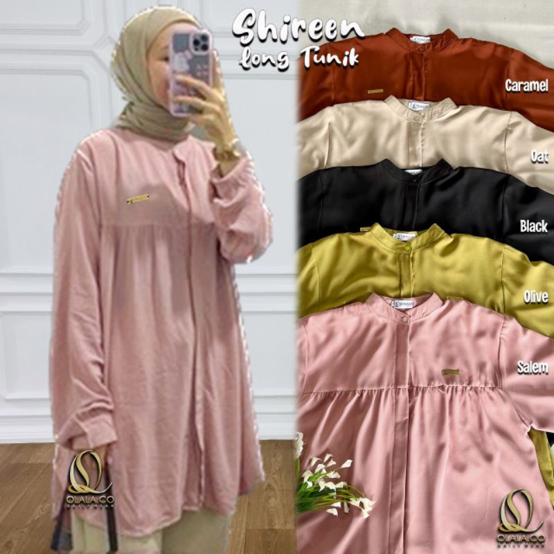 Shireen Long Tunik Polos Katun Rayon Viscose Ld 120-140 Oversize Super Jumbo By Olala