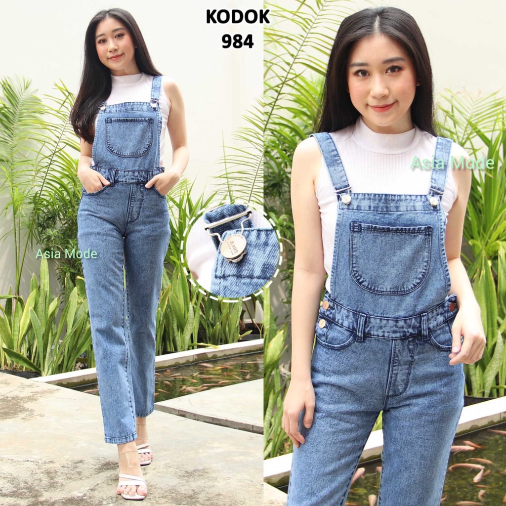Asia Mode - Celana Jeans Kodok Wanita / Celana Denim Overal Panjang Cewek / Jumpsuit