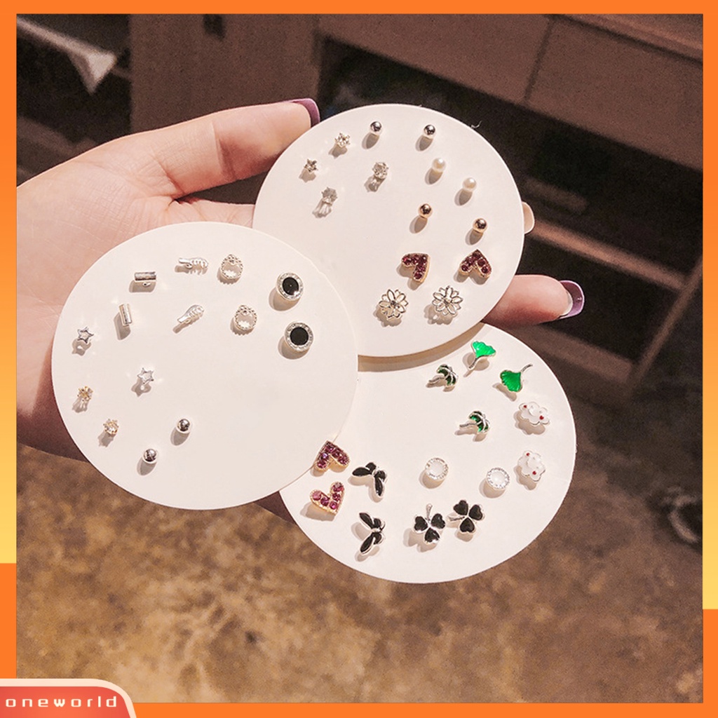 {oneworld} 6/7pasang Wanita Anting Pejantan Hati Mutiara Imitasi Perhiasan Berlian Imitasi Berkilau Ear Studs Perhiasan Hadiah