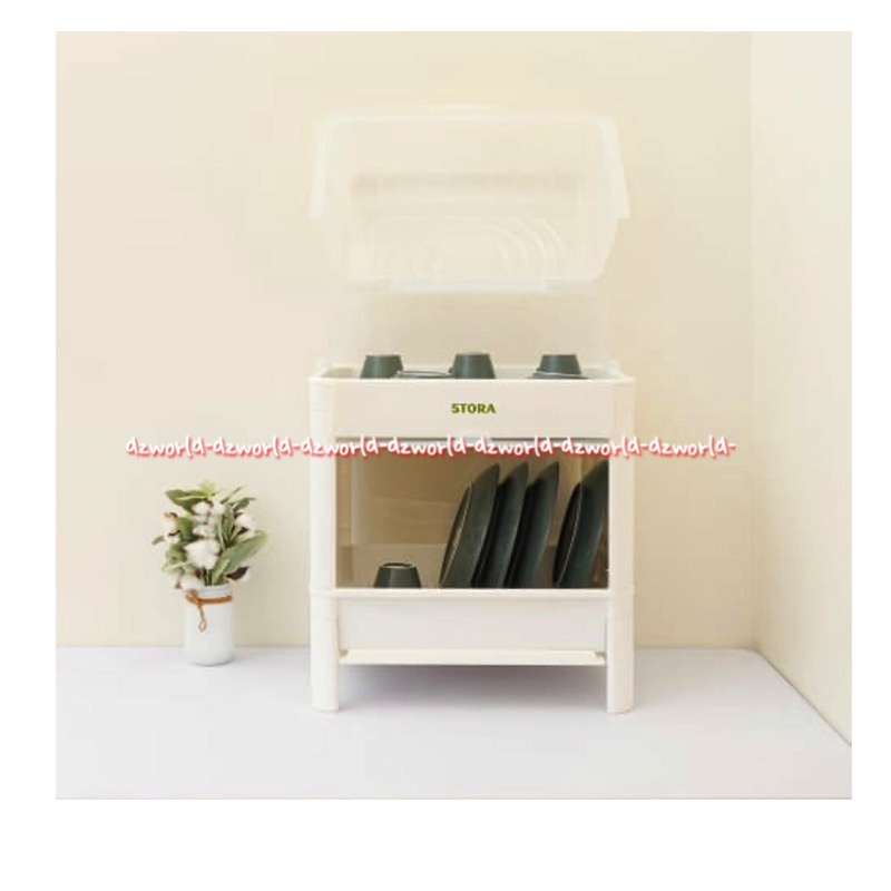 Stora Shelf Dish 2tier With Top White Rak Piring 2tingkat Dengan Tutup Warna Putih Mudah dipindahkan Storage