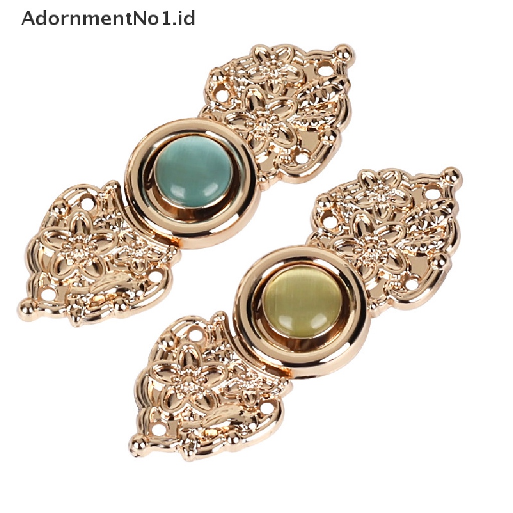 [AdornmentNo1] 2pasang Kancing Simpul Cina Cheongsam Vintage Metal Opal Button Garment Dekorasi [ID]