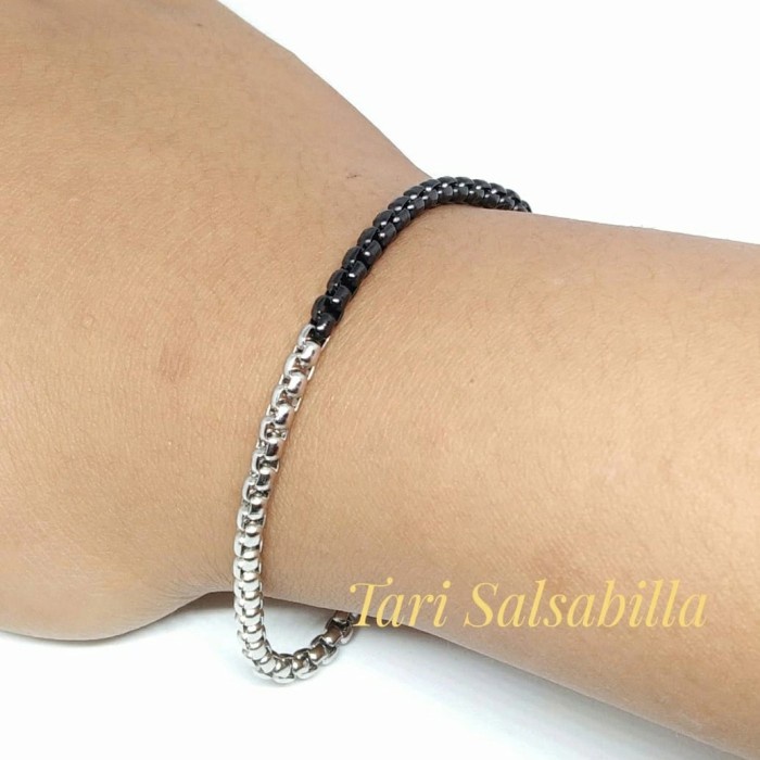 Gelang Titanium Rantai hitam putih pria wanita anti karat