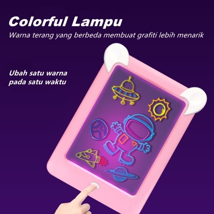 Mainan Edukasi Anak Tablet 3D Magic LED Grafiti - Biru