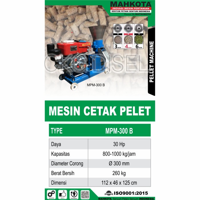 MESIN CETAK PELET PAMBUAT PAKAN MPM 300B MAHKOTA 1000 KG/JAM MPM 300 B