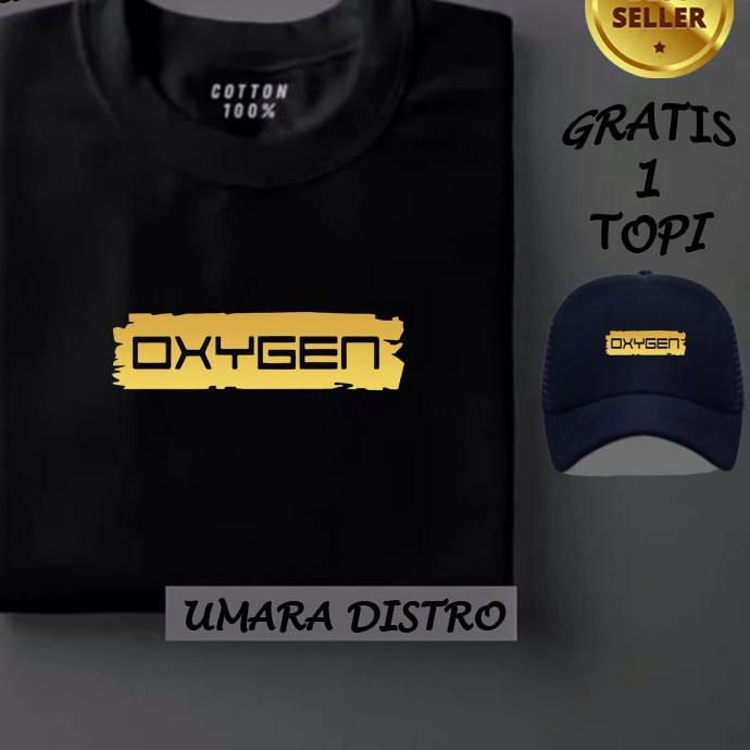 Depan BELI BAJU GRATIS TOPI... Kaos Distro Lengan pendek Oxygen Blok Text Gold Kaos Pria Dan Wanita 