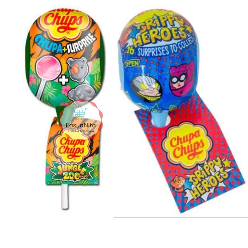 

isi 1 - Chupa Chups Surprise Lolipop isi mainan edisi junggle zoo grippy heroes