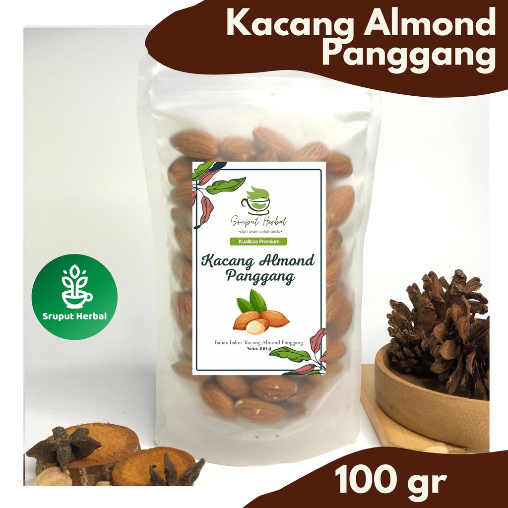 

100gr Kacang Almond Panggang Utuh Whole Roasted Premium Matang JSR Sruput Herbal