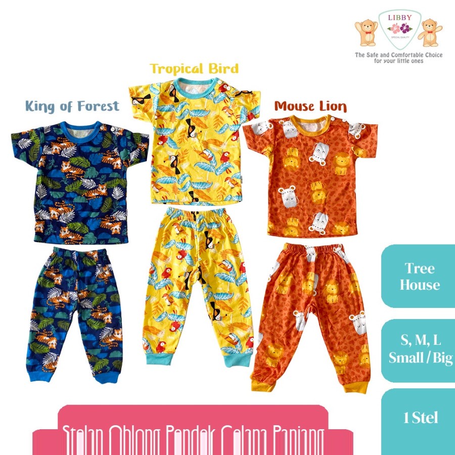 (3stel/pack) Libby SETELAN Oblong PENDEK - PANJANG / Kaos Oblong Setelan Pendek Panjang Anak Bayi