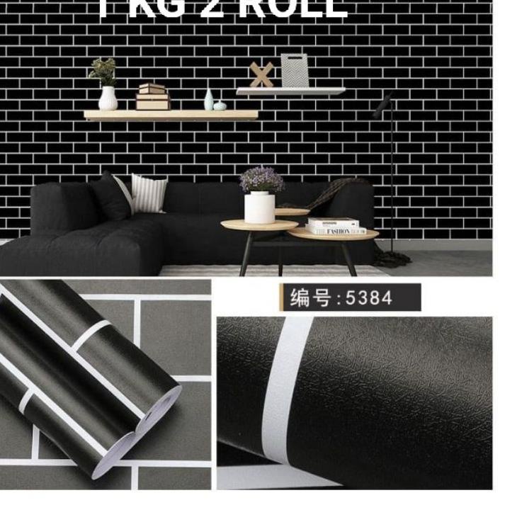 Depan1 Wallpaper Dinding Bata Hitam dan motif laris Ukuran 10 meter x 45 cm Wall Sticker Welpeper
