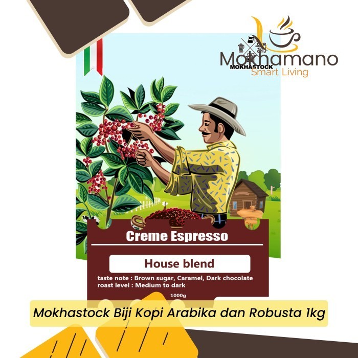 

Mokhastock Biji Kopi Arabika Robusta House Blend Roasted Coffee 1kg