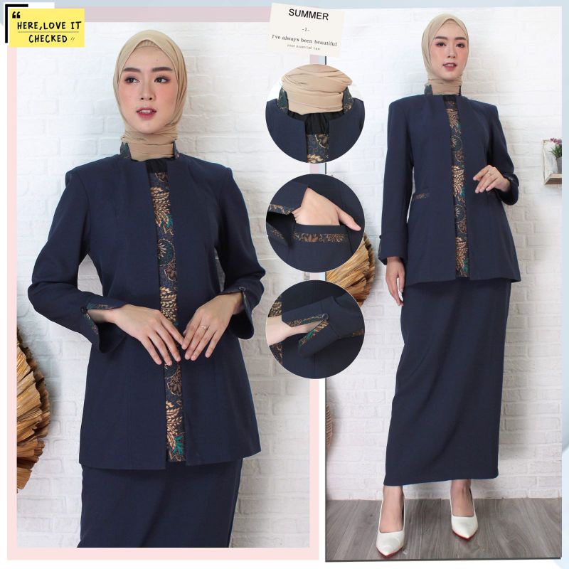 Setelan seragam kerja biru dongker Guru wanita Blazer warna navy  Jas Guru PDH seragam PNS