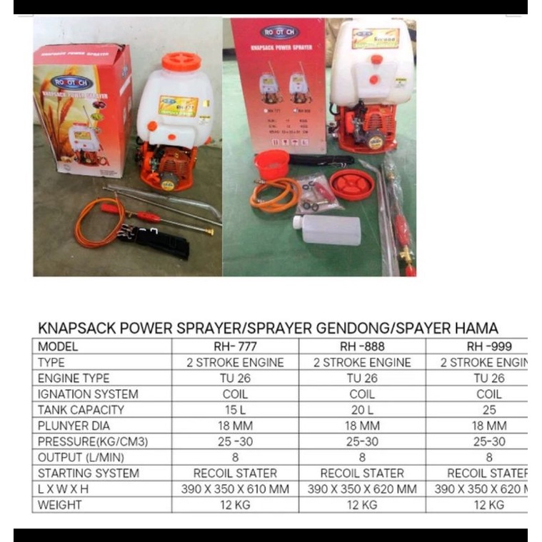 RH888 KNAPSACK SPRAYER 2TAK 16L MERK ROBOTEVH