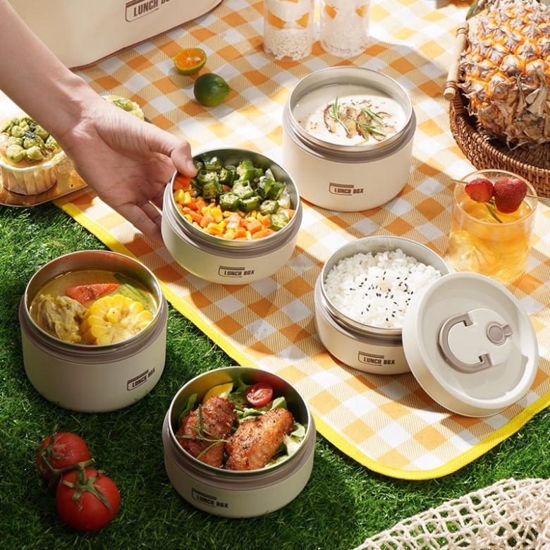 【COD】304 Stainless Steel Lunch Box /Kotak Makan Siang Bento Portabel/Round Stainless Lunch Box/School Picnic Box/Mangkok Cangkir Sup