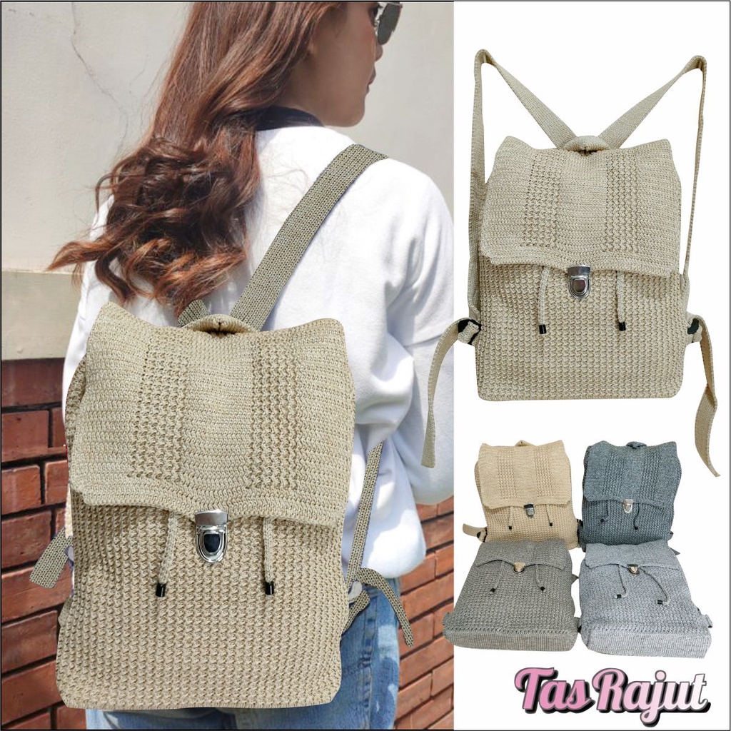 Tas Ransel Wanita PEGE Dortia Bahan Rajut Model Casual - PG 8954