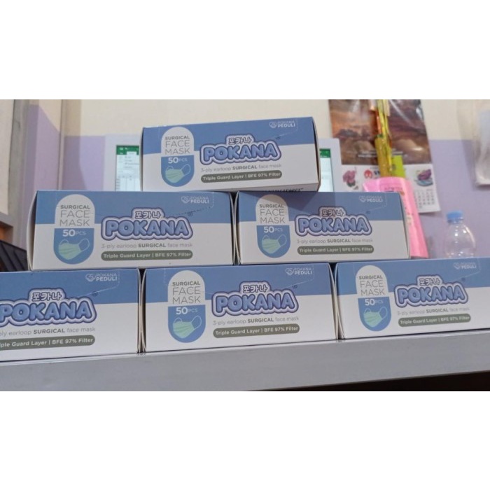 [HARGA PROMO] Pokana Earloop Surgical Mask / Masker Medis 3 Ply Isi 50 Pcs - Putih 5 - Hijau - Perle