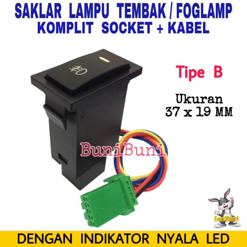 SAKLAR FOGLAMP / Switch Tombol Untuk Lampu Tembak Kabut Mobil Universal Komplit Socket Dan Kabel