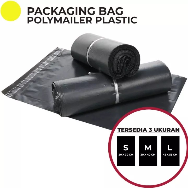 (100PCS) Kantong Plastik Polymailer Plastik Packing Olshop Polymailer warna Hitam Tebal 3