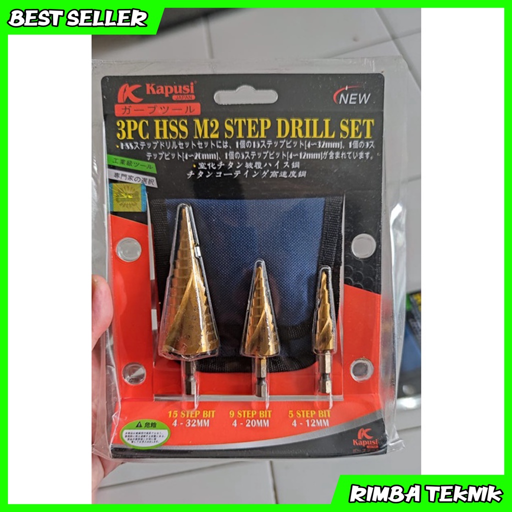 Mata bor pagoda set multi step cone drill HSS coating titanium spiral mata bor piramid kerucut berkualitas