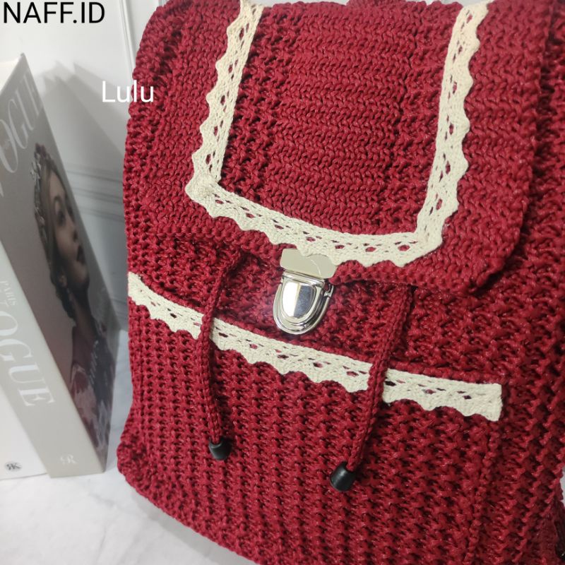 NAFF.ID- &quot;Lulu&quot; Tas Ransel Korea Renda Rajut Knitbag