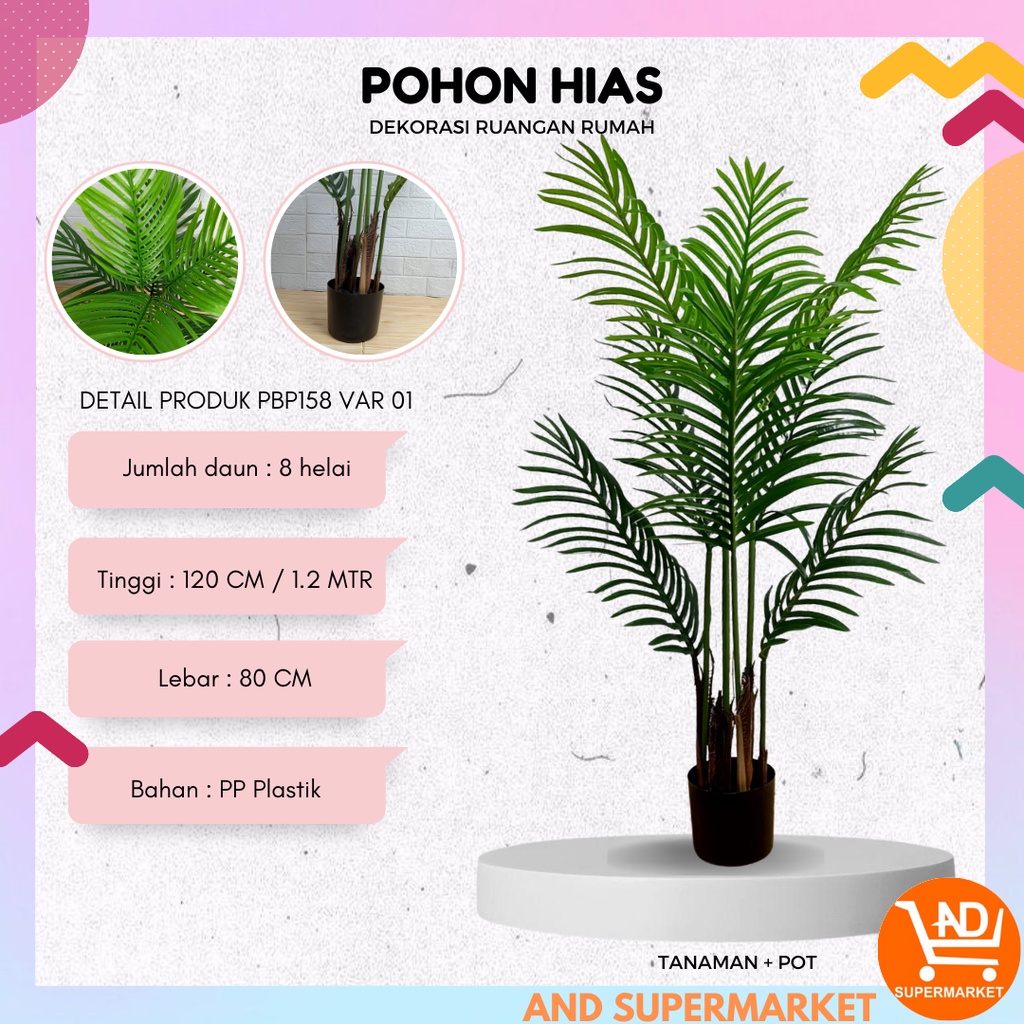 AND / COD / Pot Tanaman Pohon Hias 1.2 Meter Pohon Artificial Hiasan Dekorasi Ruangan Rumah Kantor Pohon Hias Plastik PBP158-01