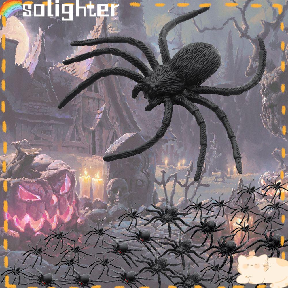 Solighter 20Pcs/Pack Plastik Spider Palsu Jaring Laba Hitam Halloween Alat Peraga Rumah Berhantu