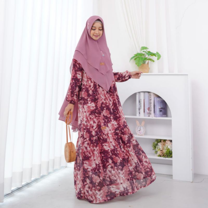 Gamis Syar'i Ceruty Babydoll One Set Khimar (Tie Dye)